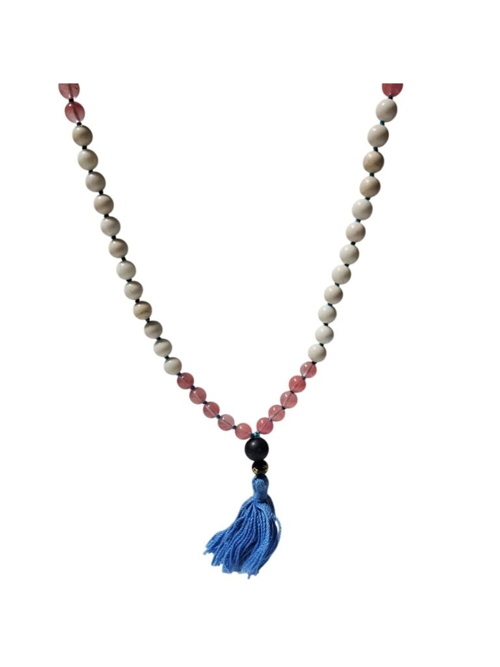 Handmade Beaded Necklace Pink White Beads Blue Tassel Boho Fashion Jewelry Women